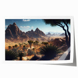 Extra large rolled print of an Algerian landscape, featuring muted earth tones and floral elements.