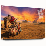 Acrylic print of a large abstract depiction of the Egyptian landscape, using earthy tones, ideal for dining room decor.