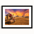 Extra large, colorful abstract art print of an Egyptian scenery on black framed canvas, ideal for living room decor.