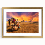 Textured abstract art print of African scenery in gold frame, ideal for bedroom art.