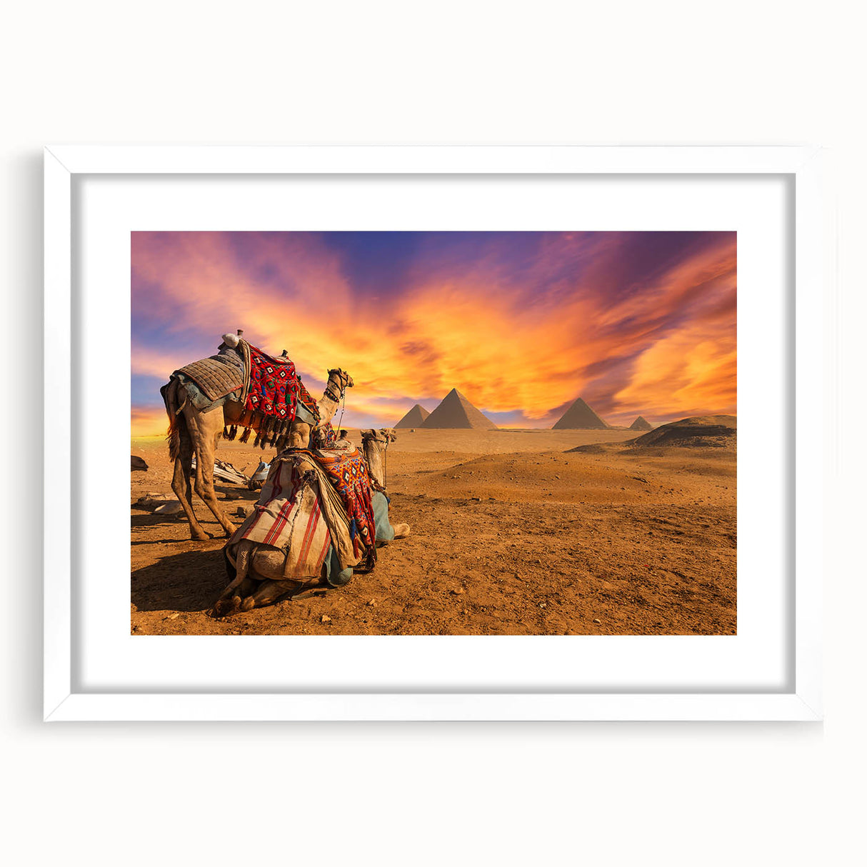 Extra large abstract art print of an African desert scene in earthy tones on a framed canvas, ideal for living room decor.