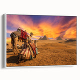 Framed canvas featuring a vintage-style landscape painting of the Egyptian scenery, ideal for bedroom wall art.