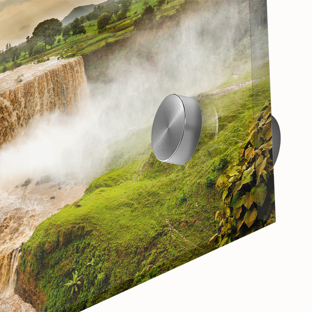 Large abstract wall art depicting an Ethiopian landscape in muted earth tones on acrylic glass, suited for dining room decor.
