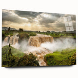 Acrylic print of a large abstract depiction of the Ethiopian landscape, in earthy tones.