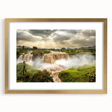 Textured abstract art print depicting an Ethiopian landscape in earthy tones on a framed canvas, suitable for bedroom decor.