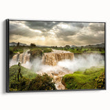 Black and white framed canvas of an Ethiopian landscape, ideal for bedroom wall decor.