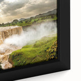 Extra large framed canvas featuring a textured depiction of an Ethiopian landscape in vibrant, colorful art.