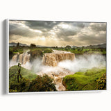 Framed canvas featuring a vintage-style Ethiopian landscape in muted earth tones, ideal for bedroom wall art.