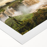 Art deco poster featuring a stylized Ethiopian landscape in muted earth tones on rolled canvas.