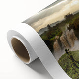 Art Deco style poster of an Ethiopian landscape in muted earth tones on rolled canvas, ideal for nursery wall art.