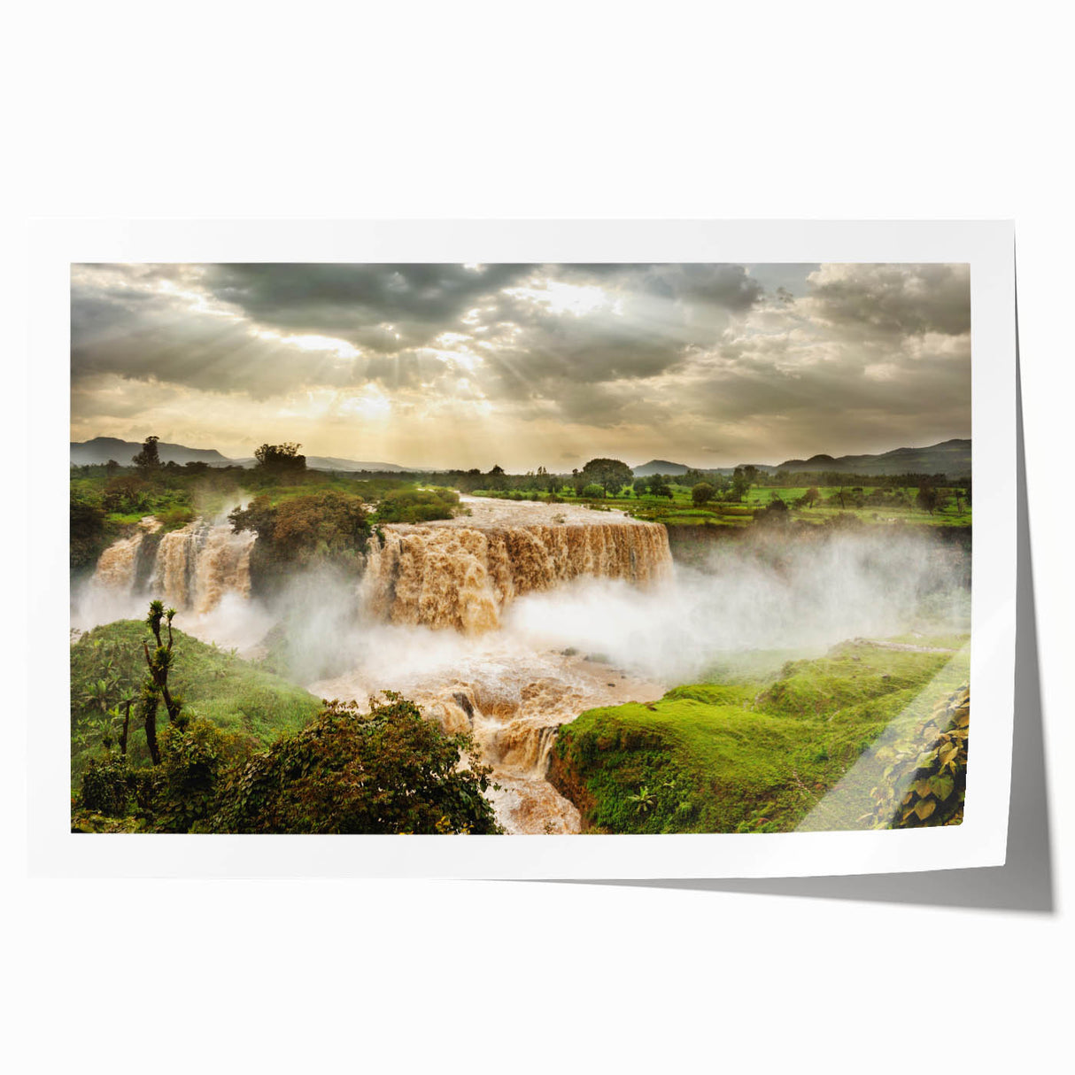Ethiopian landscape with vibrant floral designs on extra large rolled canvas, ideal for dining room wall art.