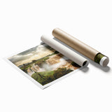 Extra large rolled print of an Ethiopian landscape with vibrant floral elements, ideal for classy bathroom wall art.