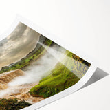 Extra large wall art featuring line art flowers in muted earth tones on a rolled canvas.