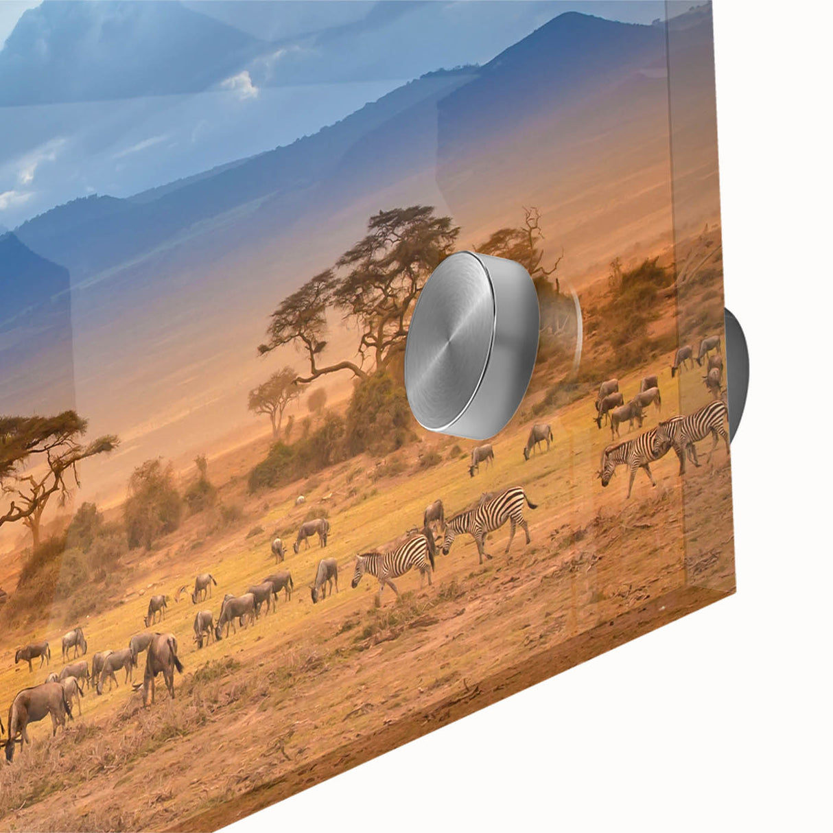 Acrylic print of large abstract wall art depicting Kenyan scenery in mid-century modernist style.