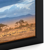 Extra large framed canvas featuring a textured depiction of a Kenyan landscape in vibrant earth tones.
