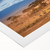 Art Deco poster featuring a serene Kenyan landscape on rolled canvas, ideal for dining room wall art.