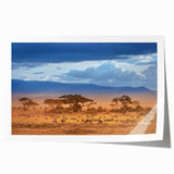 Extra large rolled print depicting a serene Kenyan landscape with vibrant green and earth tones.