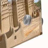 Large abstract wall art depicting African scenery in muted earth tones on acrylic glass, suitable for dining room ambiance.