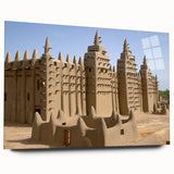 Large abstract wall art depicting an African Mali scenery in muted earth tones on acrylic glass.