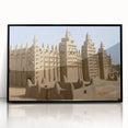 Large abstract wall art of a Mali scenery in muted earth tones on framed acrylic, suitable for modern art wall decor.