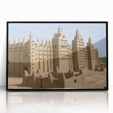 Large abstract wall art of a Mali scenery in muted earth tones on framed acrylic, suitable for modern art wall decor.