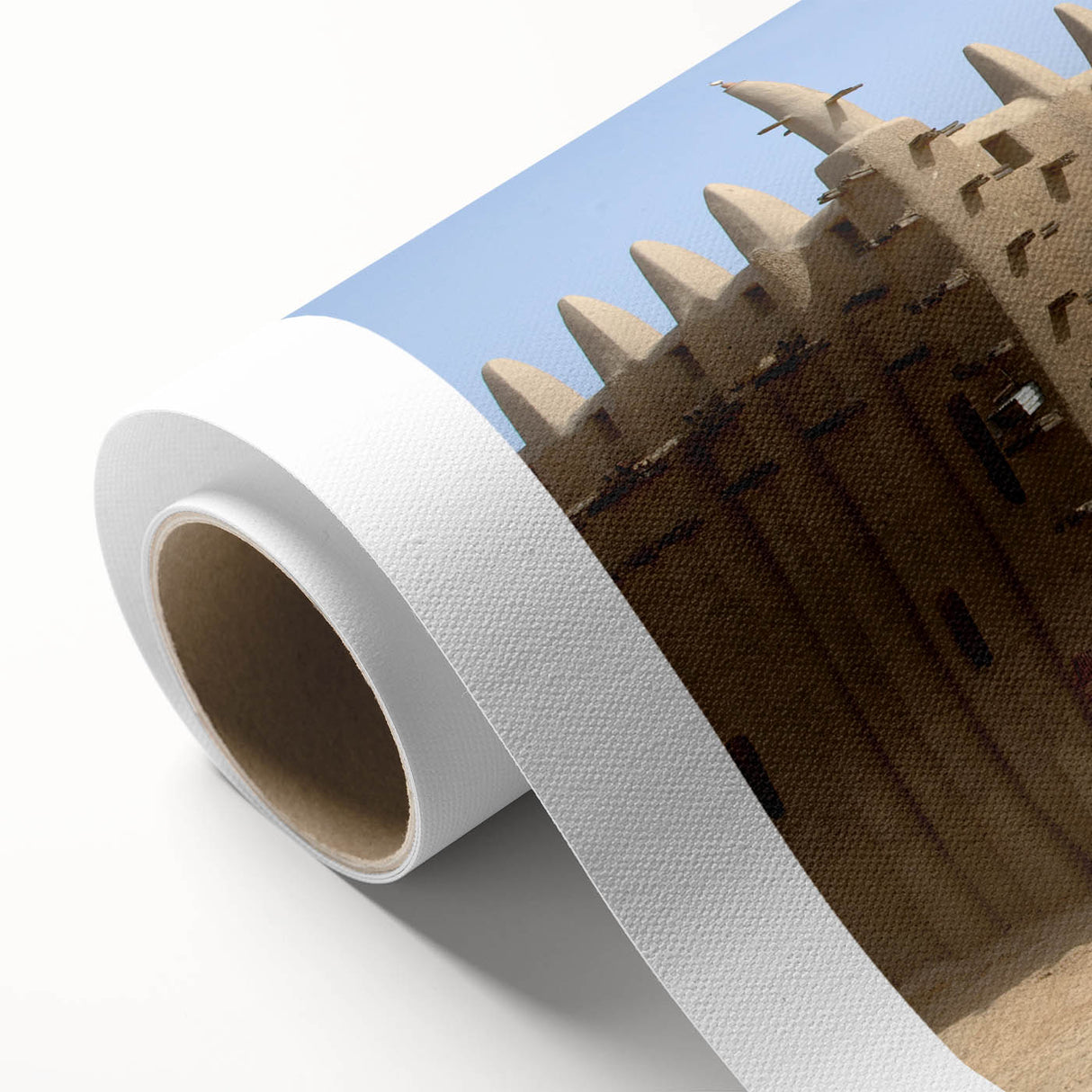 Art deco poster of a Mali African scenery in muted earth tones on rolled canvas, ideal for nursery wall art.