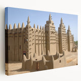 Side view of a large stretched canvas featuring a vibrant African Mali scenery, ideal for kitchen wall art.