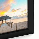 Textured black wall art featuring a colorful Mauritian landscape on a framed canvas, ideal for living room decor.