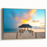 Landscape art painting of a colorful Mauritius scenery on a framed canvas, ideal for living room decor.