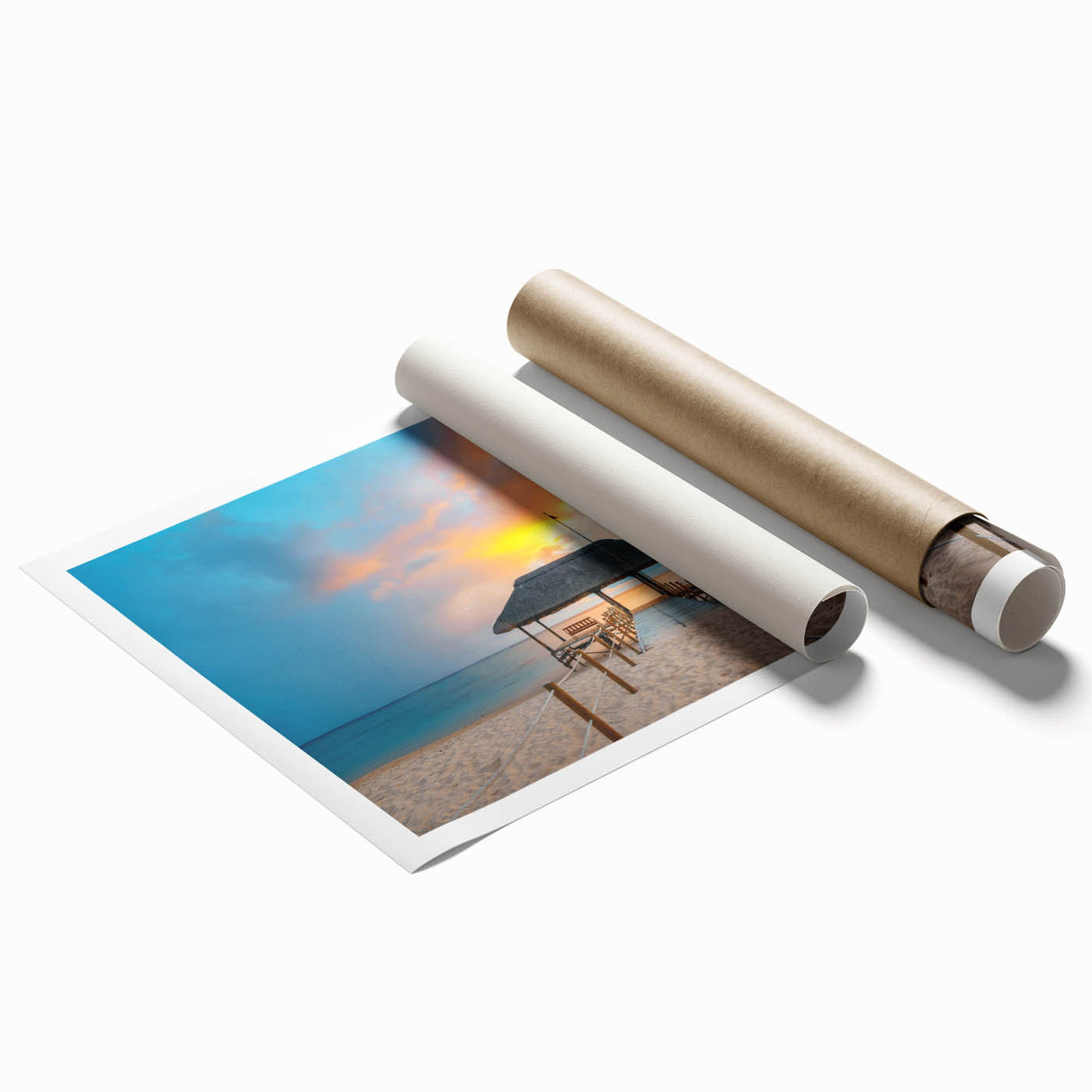 Extra large rolled print featuring a scenic view of Mauritius with vibrant floral elements.