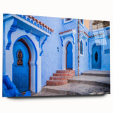 Large abstract wall art of Moroccan scenery in muted earth tones on acrylic glass, suitable for bedroom or dining room decor.