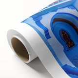 Art deco poster of a Moroccan landscape in warm earth tones on rolled canvas.