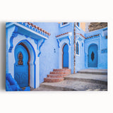 Black and white stretched canvas of Moroccan scenery, ideal for kitchen wall art.