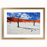 Textured art depicting abstract scenery of Namibian landscape, in muted earth tones on a framed canvas.