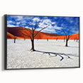 Black and white landscape art painting of Namibia on framed canvas, ideal for bedroom wall decor.