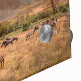 Acrylic glass print of a large abstract Tanzanian landscape, using mid-century modernist style, ideal for dining room art.