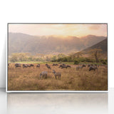 Acrylic print of a Tanzanian landscape featuring muted earth tones in an art deco style, ideal for modern art wall decor.