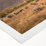 Art deco poster of a Tanzanian landscape in muted earth tones, printed on rolled canvas, suitable for dining room decor.