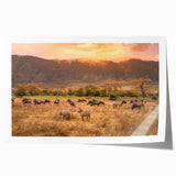 Extra large rolled print depicting Tanzania scenery with vibrant green and earth tones, suitable for dining room wall art.