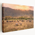 Side view of a large stretched canvas featuring a serene Tanzanian landscape, ideal for kitchen wall art.