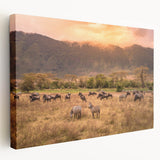 Side view of a large stretched canvas featuring a serene Tanzanian landscape, ideal for kitchen wall art.