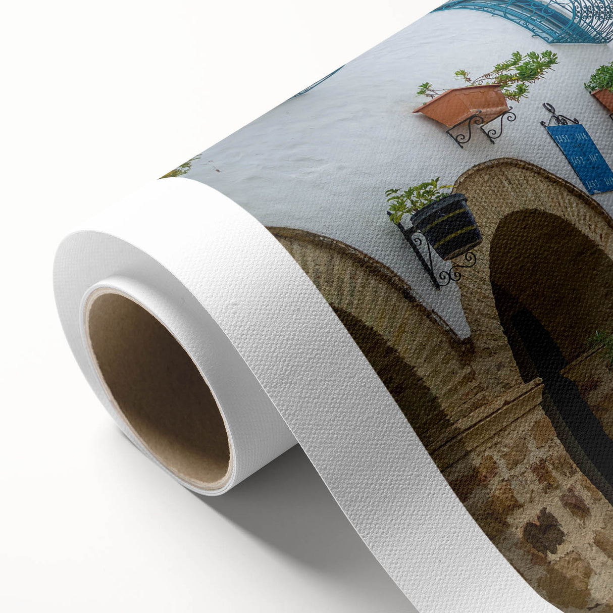 Art Deco style poster depicting a Tunisian landscape on rolled canvas, ideal for nursery wall art or dining room ambiance.
