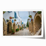 Rolled print of a Tunisian landscape featuring floral motifs in earth tones, suitable for art wall dining room.