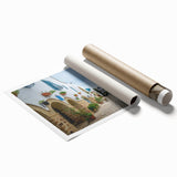 Extra large rolled print of Tunisian scenery with vibrant floral elements.