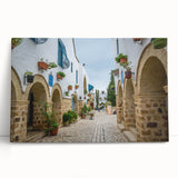 Large black and white stretched canvas of Tunisian scenery, ideal for kitchen wall art or bedroom ambiance.