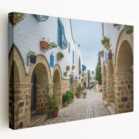 Large canvas print of a Tunisian landscape in warm earth tones, ideal for kitchen wall art.