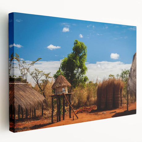 African savannah scene with elephants and acacia trees on a large stretched canvas, in warm earthy tones.