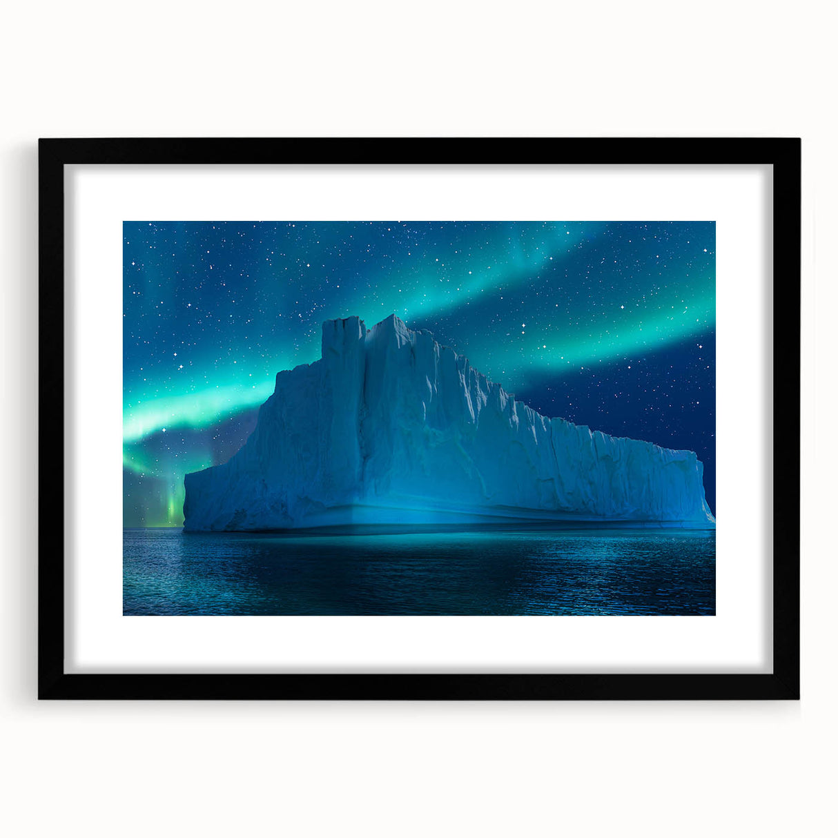 Extra large abstract art print of Antarctic scenery in vibrant, textured colors on a black framed canvas.