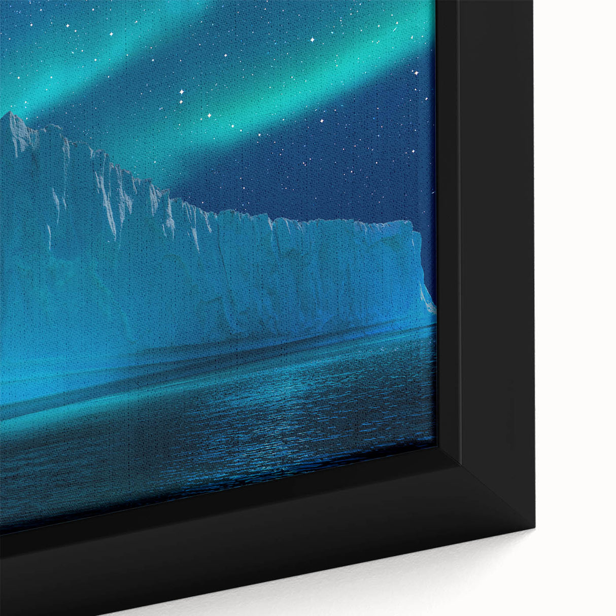 Extra large framed canvas featuring a textured depiction of Antarctic scenery in predominantly black tones with colorful…