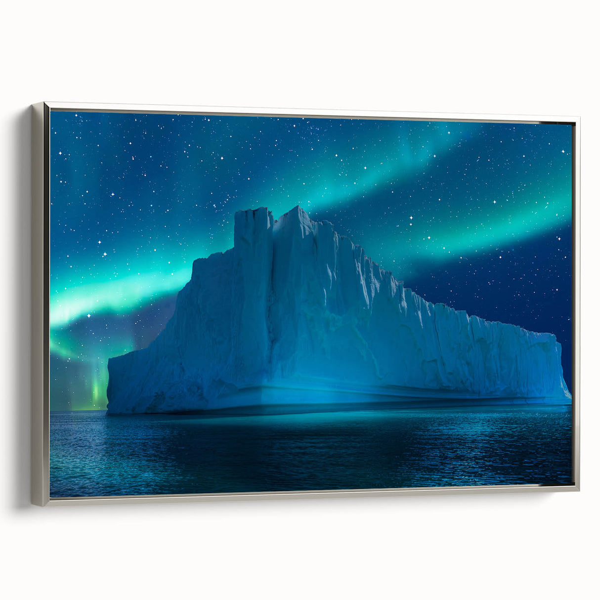 Framed canvas depicting a vintage-style Antarctic landscape in muted gray and blue tones, ideal for office décor.